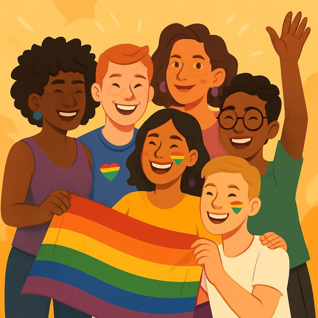 LGBTQ community, inclusive and vibrant, showing diverse and joyful people together
