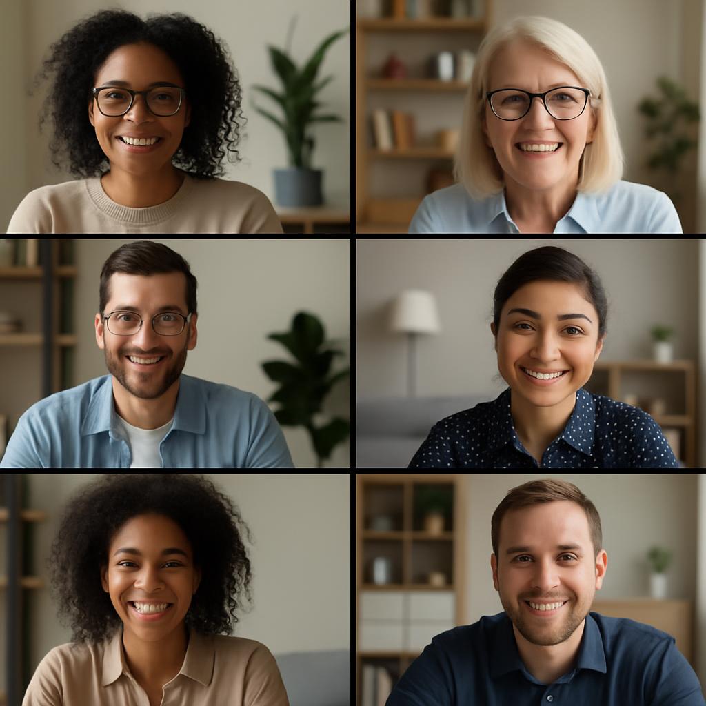 A group of five diverse individuals, smiling and looking towards the camera.